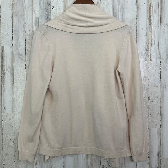 Theory Miya Noble Open Drape Cardigan Large Beige Wool Quiet Luxury Minimalist - Picture 2 of 11
